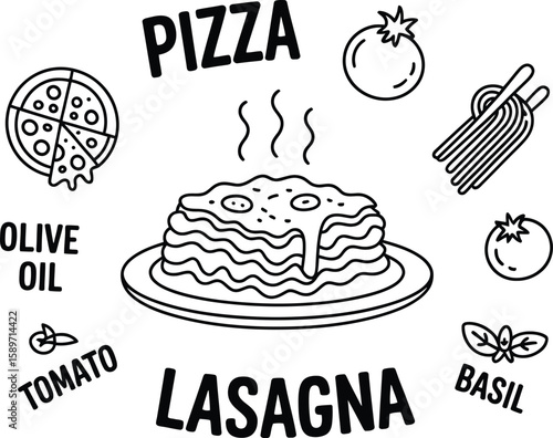 Delicious lasagna with pizza tomato basil and olive oil ingredients