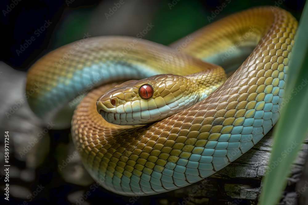 Fototapeta premium A snake is curled up on a branch