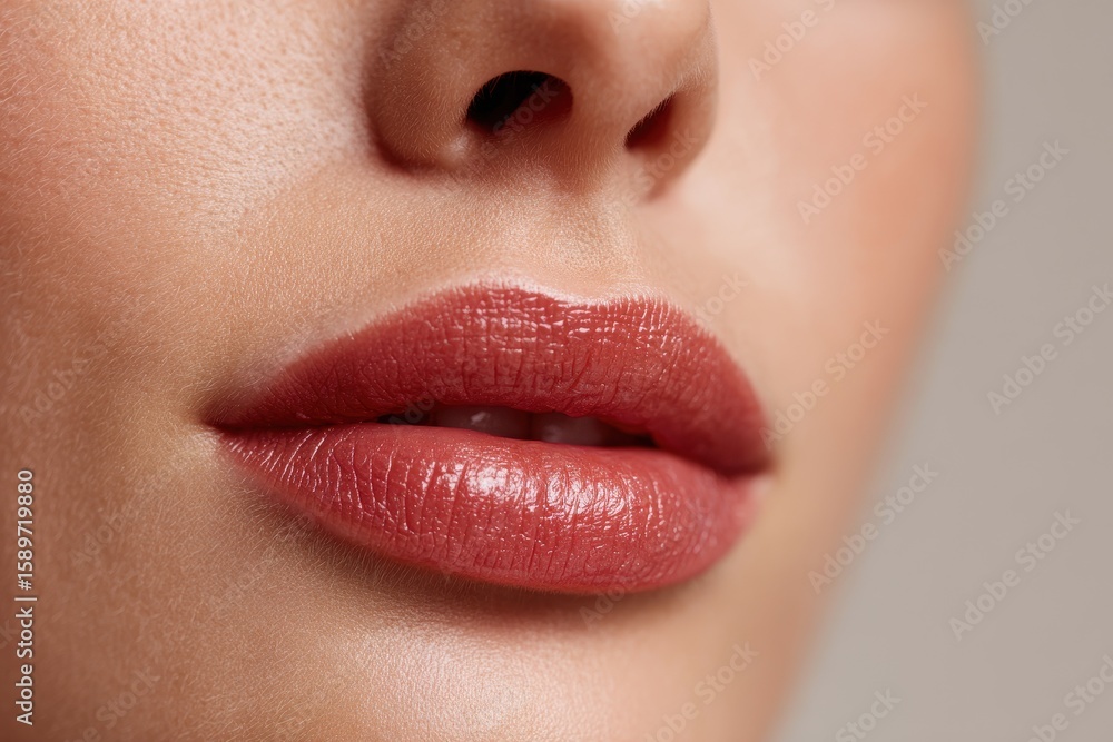 Naklejka premium Detailed image of a woman s lips with natural lipstick highlighting beauty and wellness