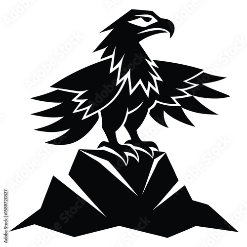 Fierce eagle perched on rocky outcrop bird silhouette