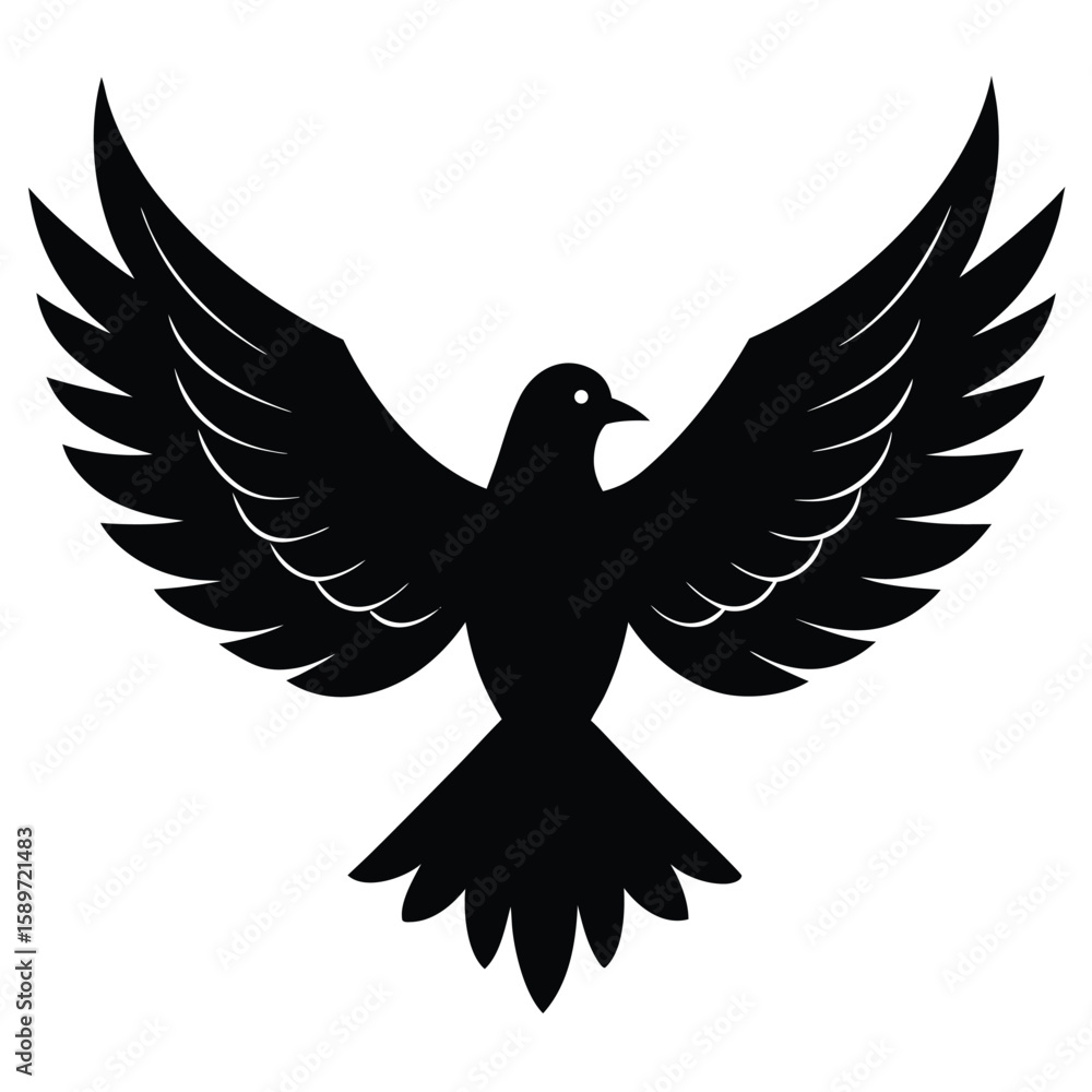 Obraz premium Majestic black bird soaring with wings spread wide