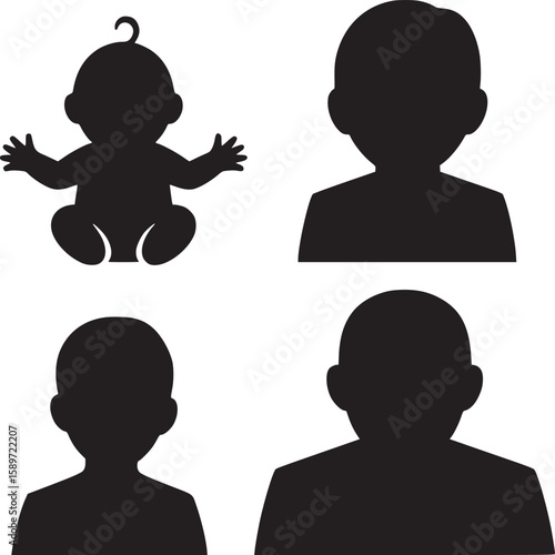 Baby to adult silhouette vector: stages of life, growth, development, family, and generations concept