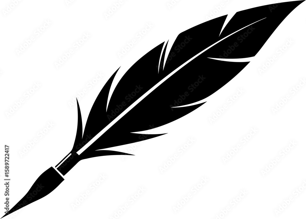 Obraz premium Black and White Feather Pen Silhouette