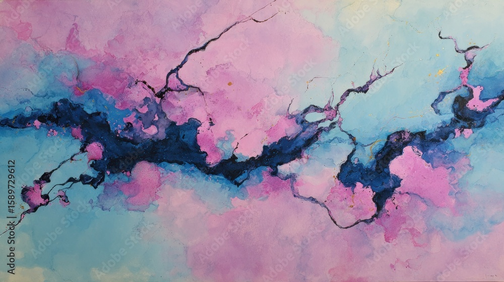Obraz premium Abstract painting, soft pink & blue, flowing lines