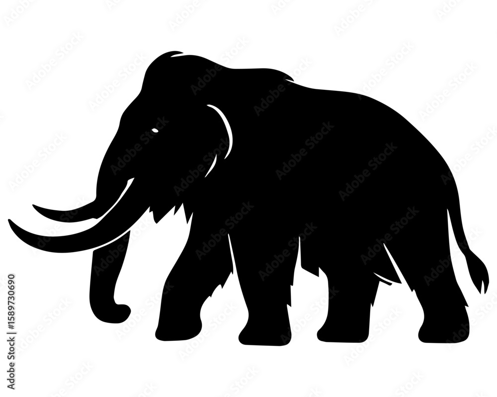 Fototapeta premium Black mammoth walking silhouette icon vector illustration, isolated in transparent background
