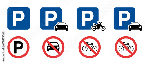 parking sign set for car motorcycle and bicycle

