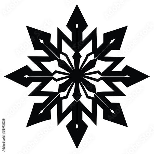 Stylized black snowflake white symmetrical