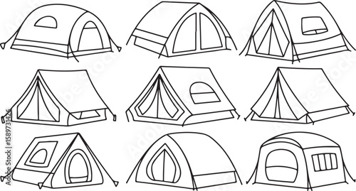 Camping vector icon set for travel, holiday, and summer vacation