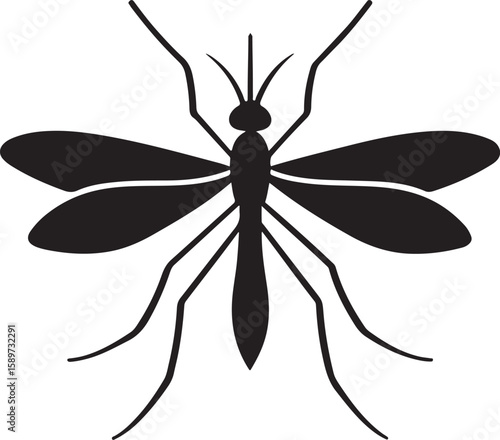 Simple black and white illustration of a mosquito isolated on a white background