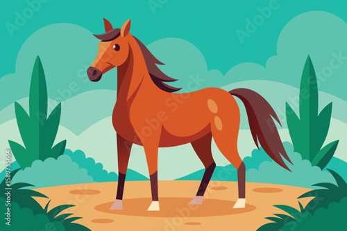 Cartoon and realistic mare and foal horses running with flowing manes, a dynamic equine animal illustration in vector and silhouette for farm and nature design