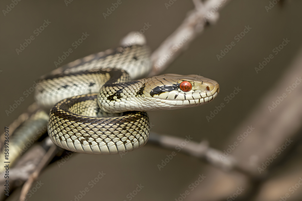 Fototapeta premium A snake is curled up on a branch