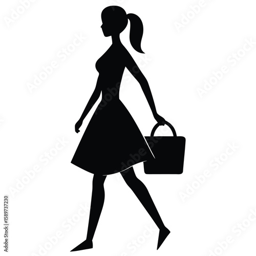 Woman walking with handbag black silhouette fashion
