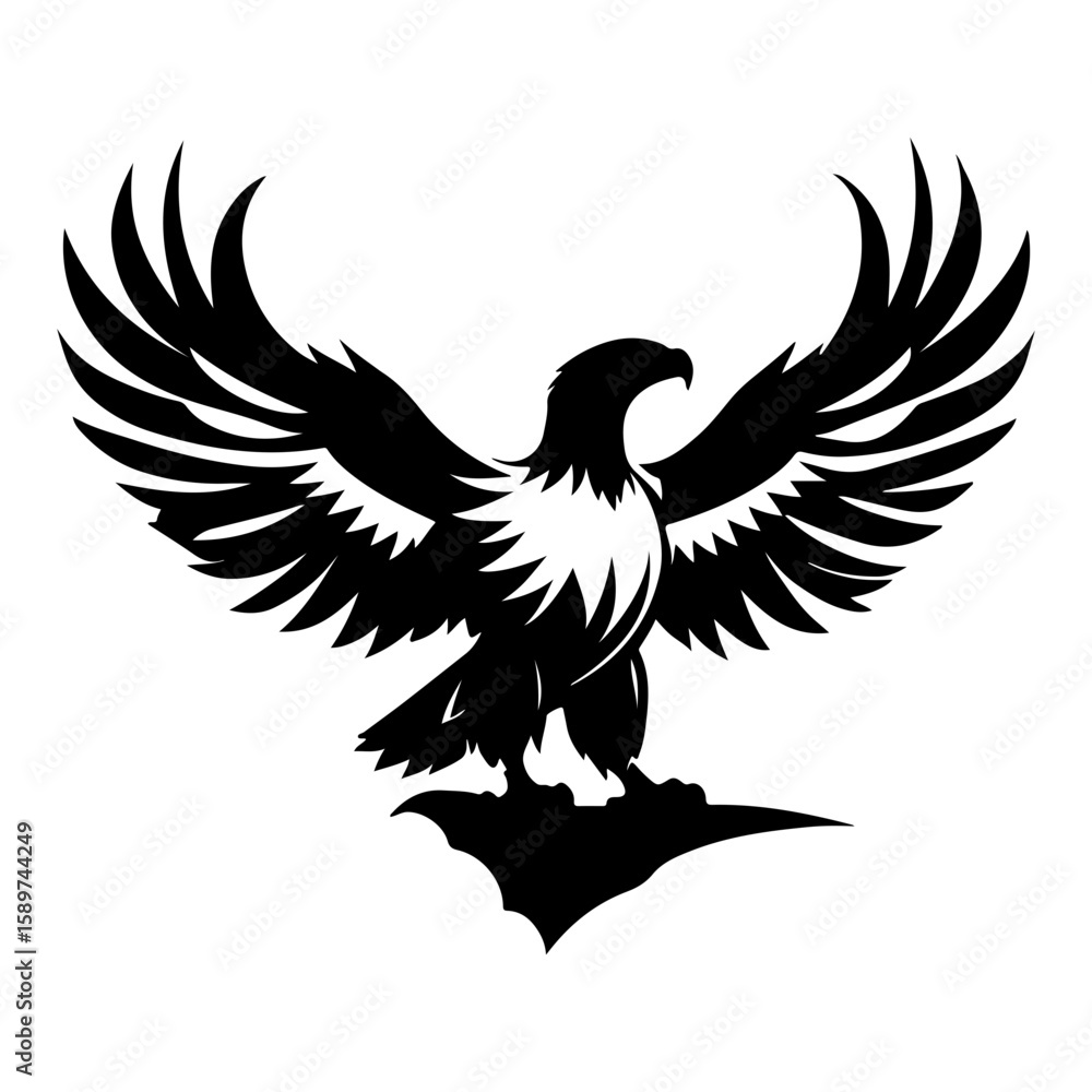 Obraz premium Majestic Spreading Wings Eagle Silhouette Vector