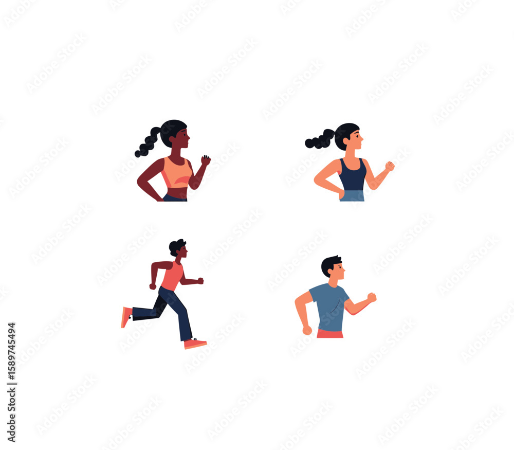 Fototapeta premium Depiction of four individuals engaged in running and jogging activities