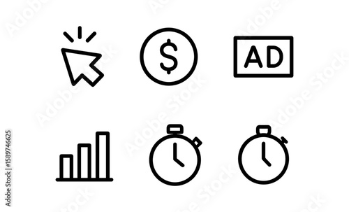Minimalist business icons set for marketing and analytics