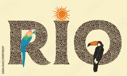 Rio typography. Palm tree artwork. Tropical paradise. Tropical vibes t shirt artwork. Amazing brasil. Copacabana beach art. Rio de janeiro. Summer vibes artwork. Toucan and macaw artwork.