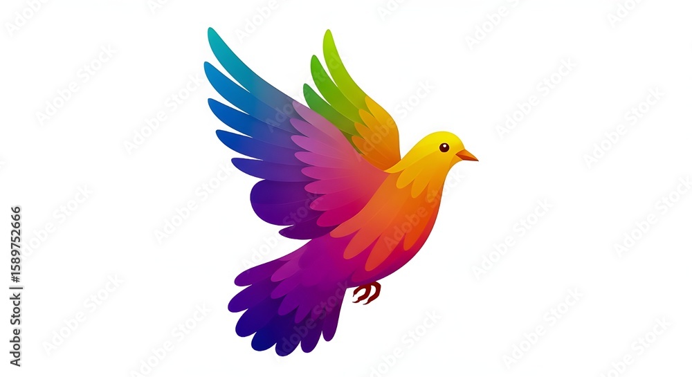 Fototapeta premium Colorful Rainbow Dove in Flight - Symbol of Peace, Hope & Inclusivity | Vibrant Vector Art