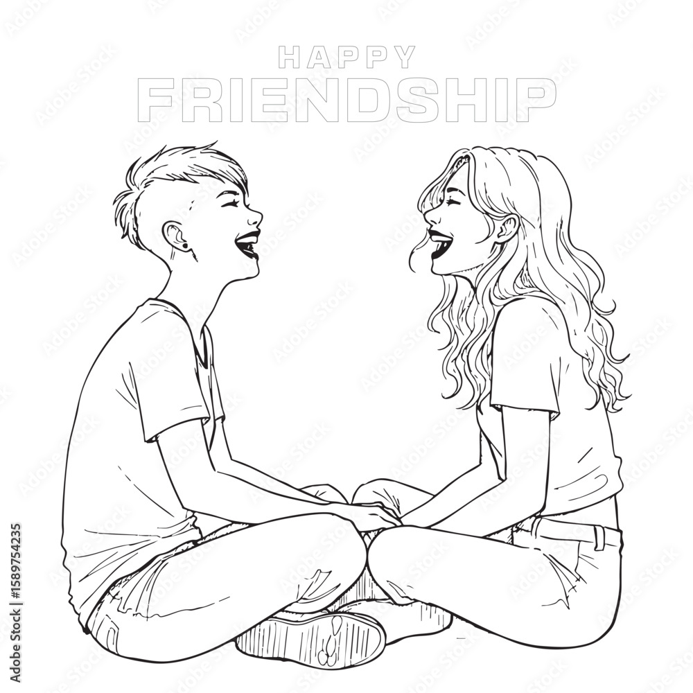 Line Art Two Friends Share Joyful Laughter Celebrating the Beauty of Friendship in Simple silhouette Line Art Two Friends Share Joyful Laughter Celebrating the Beauty of Friendship in Simple silhouette