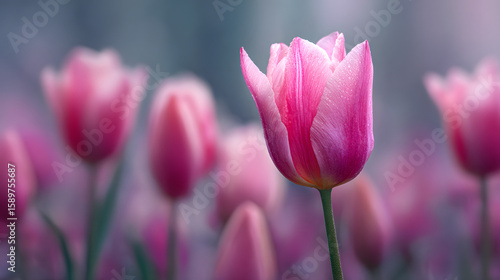 beautiful pink Tulip on blurred spring sunny background. bright pink tulip flower background for spring or love concept. beautiful natural spring scene, texture for design, copy space. banner