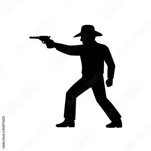 Silhouette of a Cowboy Aiming a Gun Vector Illustration