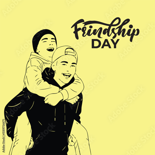 Brothers Celebrating Friendship Day Together Joyfully Laughing Brotherly Love Youthful silhouette