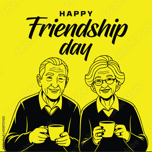 Happy Friendship Day A Smiling Senior Couple Celebrating Together Illustration of Love silhouette