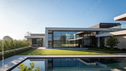 Wallpaper Mural Modern Luxury Home with Pool Reflecting Architecture and Landscape in Serene Setting Torontodigital.ca