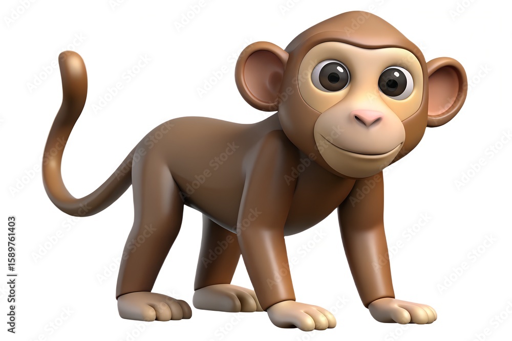 Fototapeta premium Cute 3d cartoon monkey with big eyes on a white background