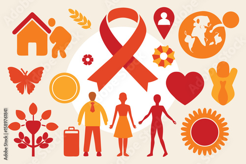 AIDS awareness ribbon vector icon: a symbol of love and care for family and people