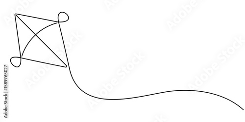 Continuous one line drawing  of fly kite outline vector art design. 