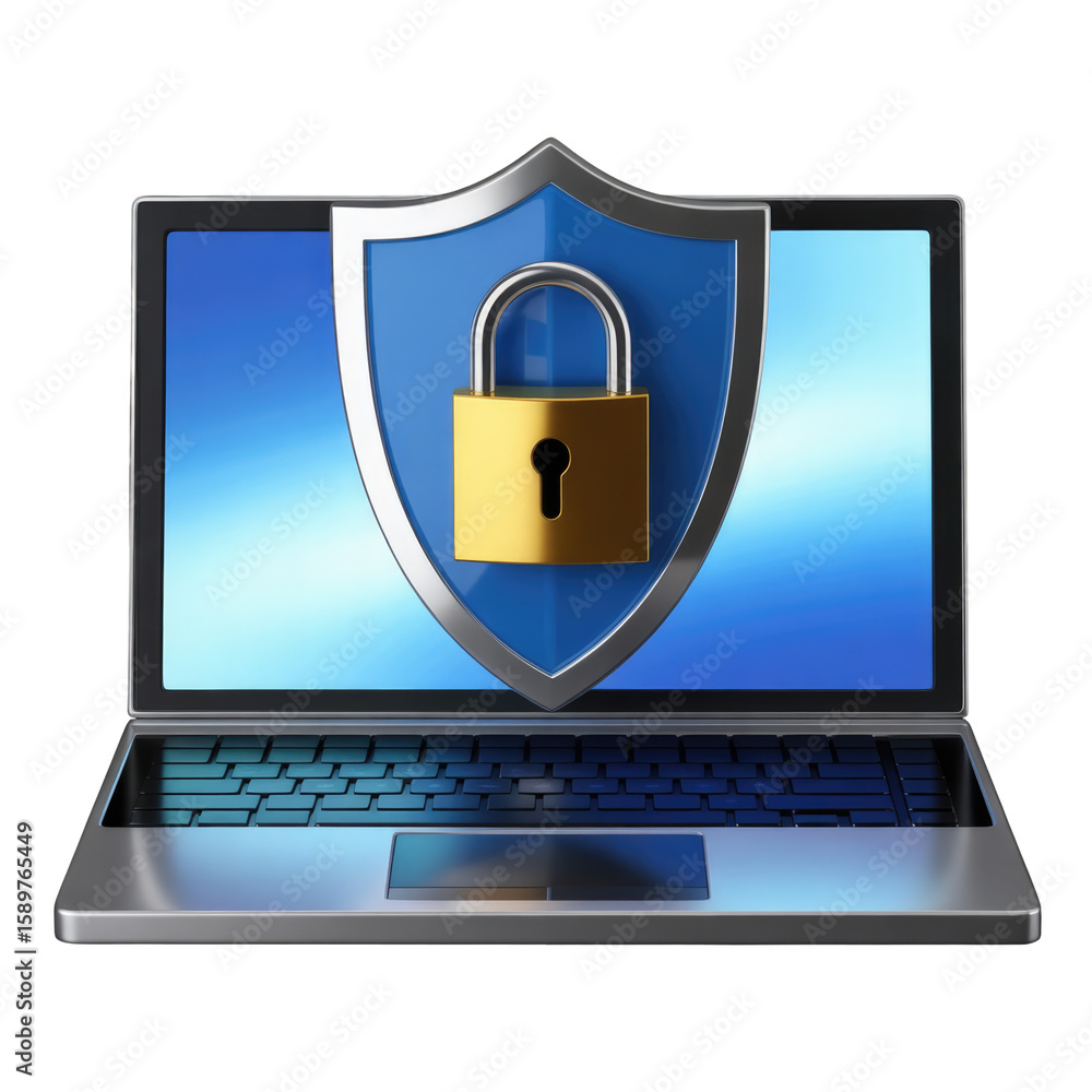Cybersecurity lock symbol on laptop screen for digital protection and data privacy secure device Cybersecurity lock symbol on laptop screen for digital protection and data privacy secure device