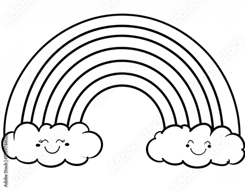 Simple rainbow with cartoon clouds