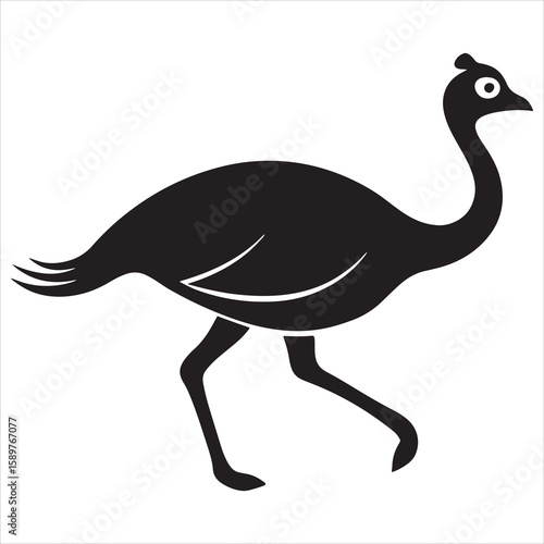  emu running silhouette vector on white background