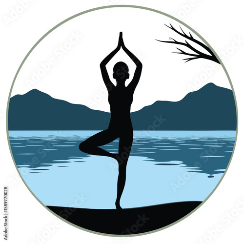 Graceful woman silhouette practices yoga on the beach at sunset, an illustration of health and nature's beauty