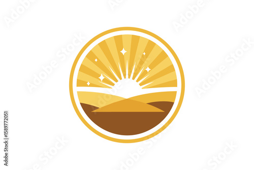 Two Vector Graphic Emblems Prairie Landscape Inside Frame