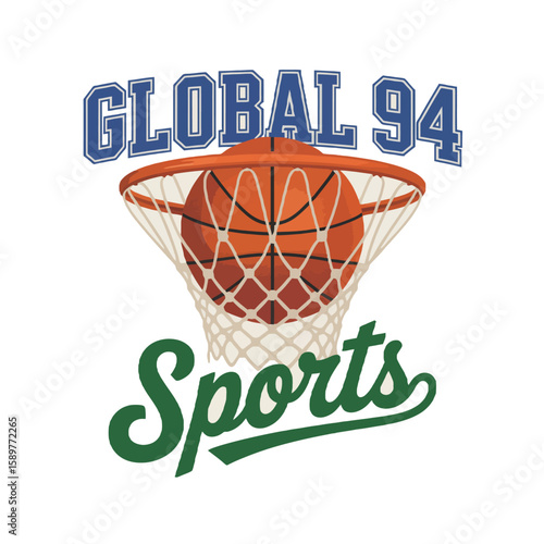 Global 94 sports basketball hoop and ball logo isolated on white background