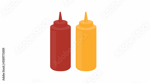 Ketchup and Mustard. Flat editable vectorial illustration of a bottle of ketchup and a bottle of mustard.