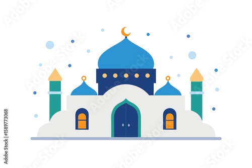 Snowy Cartoon Mosque With Twinkling Holiday Lights