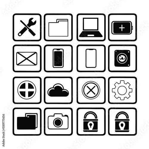 A vector set of diverse web, mobile, and computer icons for business and technology design