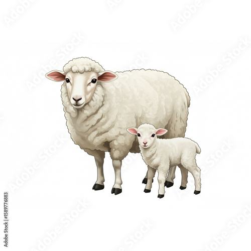 A fluffy sheep and her adorable lamb stand together in this design, perfect for springtime, Easter, or animal-themed crafts.