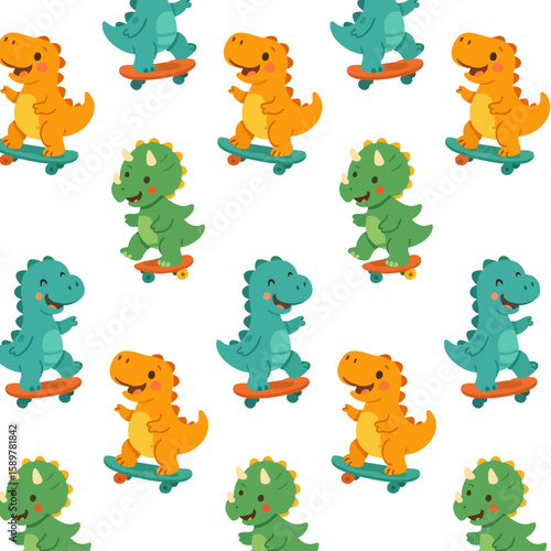 Cute dinosaurs on a skateboard pattern