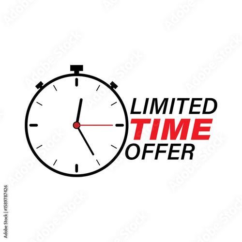 Black and red limited time offer stopwatch label PNG isolated on transparent background