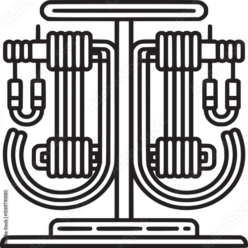 Abstract machine vector illustration, mechanical device line art, industrial equipment outline design