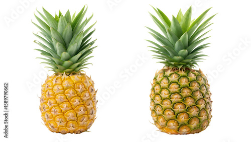 Fresh Pineapples with Green Leaves Isolated on Transparent Background