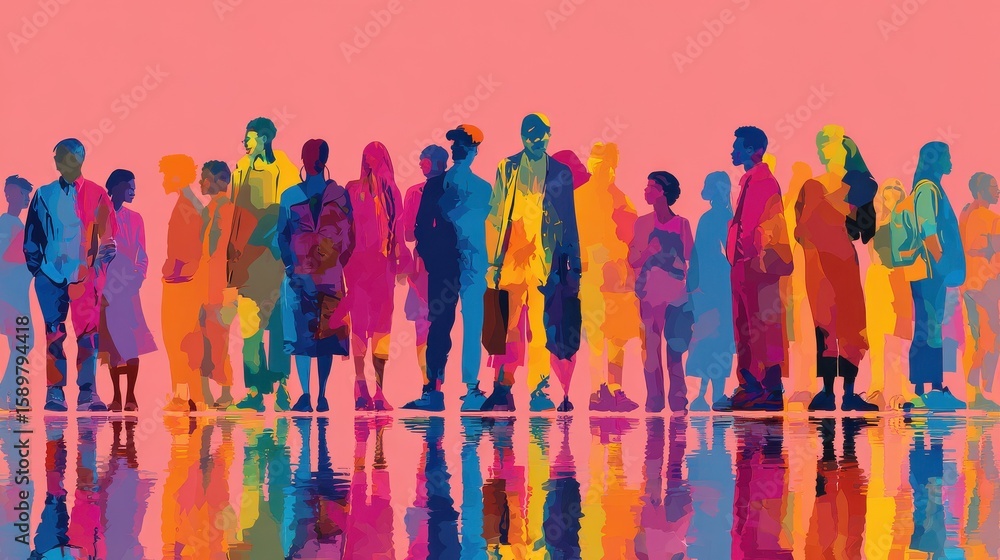 Naklejka premium Colorful silhouettes of diverse and multicultural group