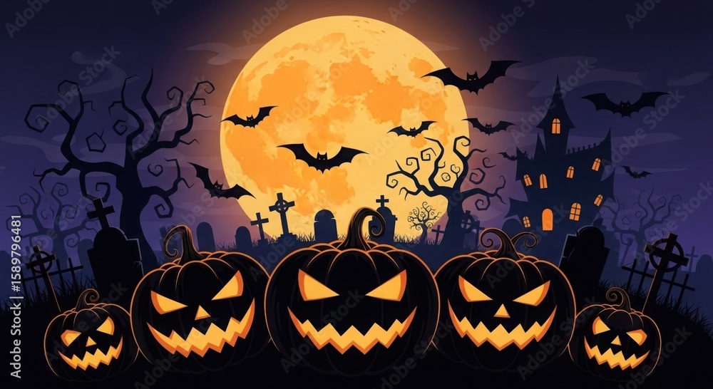 Halloween Pumpkins Under the Moonlight Halloween Pumpkins Under the Moonlight