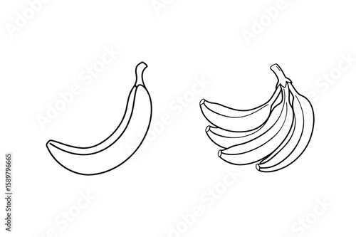 Single banana and bunch of bananas fruit food