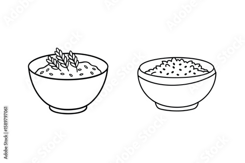 Two bowls of cereal with wheat stalks breakfast food