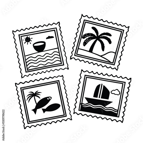 Vintage vector frames and borders for decorative design, featuring ornate postage stamps, old paper illustrations, and artful ornaments