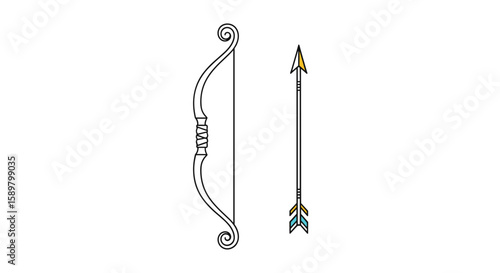  Traditional bow and arrow weaponry symbol for archery and hunting sports illustration
